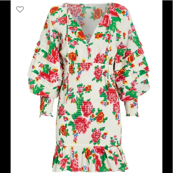 Rhode Anya Smocked Floral Dress White & Red Size Small - Picture 2 of 10